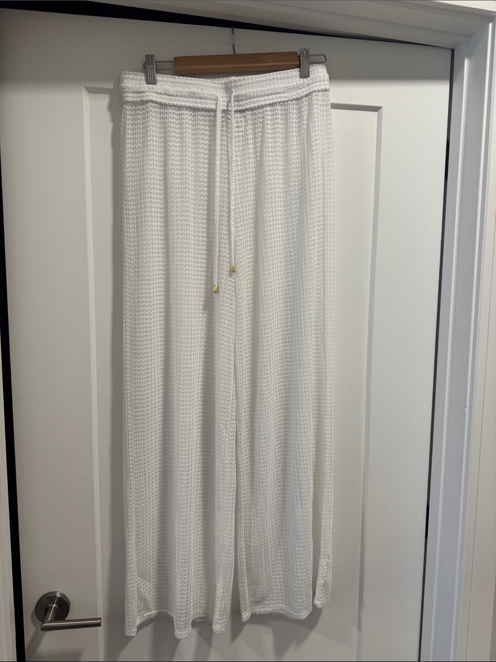 White Knit Drawstring Wide-Leg Pant Beach Cover Up - NEVER WORN